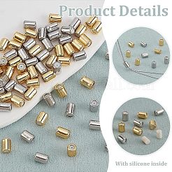 100個2色ラックメッキ真鍮ビーズ  ゴム入り  スライダービーズ  コラム  ミックスカラー  6x4mm  穴：0.5mm  50個/カラー&nbsp;KK-PH0010-40