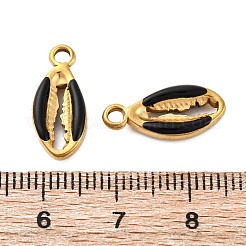 304ステンレスペンダント  エナメル  カウリーシェルシェイプチャーム  ゴールドカラー  ブラック  17x8x3mm  穴：2mm&nbsp;LS-STAS-H235-08G-03