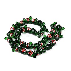 手作りランプワークビーズ連売り  花と亀  グリーン  15~18x15~18x11~12.5mm  穴：1.2~1.8mm  約30~35個/連  15.35~17.52インチ（39~44.5cm）&nbsp;LAMP-N024-36A
