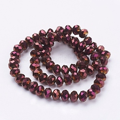 電気メッキガラスビーズ連売り  多面カット  ロンデル  パープルメッキ  8x6~7mm  穴：1mm  約62~63個/連  39~40cm&nbsp;LS-EGLA-R080-8mm-08