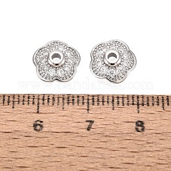 真鍮製マイクロパヴェクリアキュービックジルコニアビーズキャップ  花  プラチナ  9.5x10x3mm  穴：1.6mm&nbsp;KK-Q071-15P-02