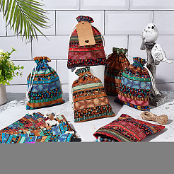 24Pcs 4 Colors Bohemian Rectangle Geometric Print Linenette Drawstring Bags&nbsp;ABAG-NB0001-88B