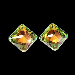 ガラスチャーム  正方形  ABカラー  多面カット  クリアAB  20.5x20.5x7.5mm  穴：1.6mm&nbsp;LS-GLAA-I057-31A