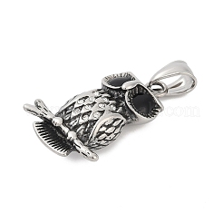 316サージカルステンレススチールエナメルペンダント  フクロウチャーム  アンティークシルバー  34x22x10mm  穴：4.5x8mm&nbsp;STAS-D304-07AS