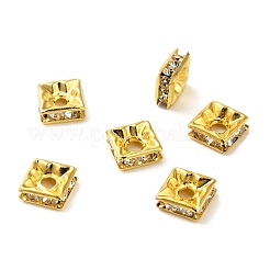 真鍮製ラインストーンスペーサービーズ  カドミウムフリー＆鉛フリー  正方形  クリスタル  6x6x2.5mm  穴：1.8mm&nbsp;KK-I362-01C-01G