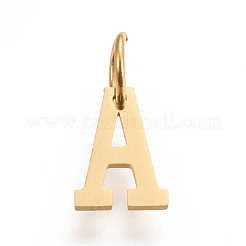 304ステンレスペンダント  丸カン付き  手動研磨  ゴールドカラー  文字.a  10x7x1mm  穴：4.5mm&nbsp;STAS-M276-A26