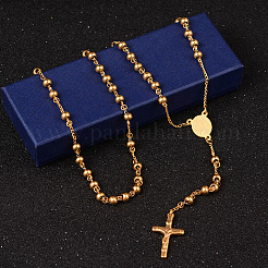 PVD Vacuum Plating 201 Stainless Steel Rosary Bead Necklaces&nbsp;NJEW-L427-22G