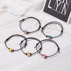 女性のためのスターアクリルエナメルビーズ調節可能なコードブレスレット  ミックスカラー  内径：1-7/8~3-3/8インチ（4.8~8.5cm）&nbsp;BJEW-JB07050