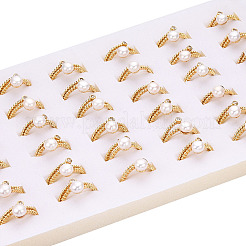 Natural Pearl Double Lines Finger Ring with Rhinestone&nbsp;PEAR-N020-06J