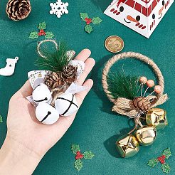 クリスマスベルペンダントデコレーション2個、2スタイル  ジュートロープ/リング付き  クリスマス ツリー ハンギング デコレーション ボウ ベル用  ミックスカラー  150~155x80x30~32mm  1個/スタイル&nbsp;HJEW-GF0001-34