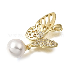 Brass Micro Pave Clear Cubic Zirconia with ABS Imitation Pearl Pendants&nbsp;CU-CBAA556-03D