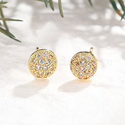 Flat Round Brass Micro Pave Clear Cubic Zirconia Stud Earrings&nbsp;EJEW-H162-05G
