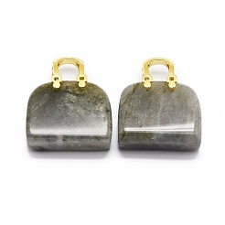 天然ラブラドライト真鍮ペンダント  ゴールドカラー  バッグ  27~29x24~26x9~13mm  穴：6mm&nbsp;KK-E274-01G-04