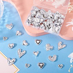 60個 10スタイル DIY ジュエリー製作キット  不透明樹脂カボションを含む  アクリルカボション  ハート  銀  13~27.5x18~25x3.5~7.5mm  6個/スタイル&nbsp;DIY-TA0013-40