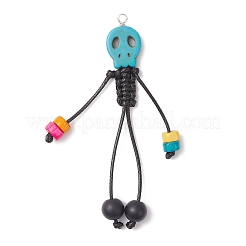 Dyed Synthetic Turquoise Skull Korean Waxed Polyester Cord Big Pendants&nbsp;PALLOY-TA00301
