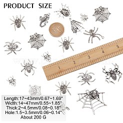 合金のチベット風チャーム  混合クモの形  アンティークシルバー  17~43x14~47x2~4.5mm  穴：1.5~3.5mm&nbsp;PALLOY-WH0091-25AS
