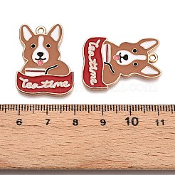 合金エナメルチャーム  鉛フリー＆カドミウムフリー  ティータイムチャーム付きの犬  ゴールドカラー  キャメル  29x21.5x1mm  穴：1.8mm&nbsp;ENAM-T020-89