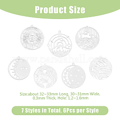 42Pcs 7 Style 201 Stainless Steel Filigree Pendants&nbsp;STAS-DC0014-75