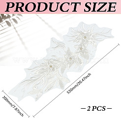 ポリエステル製裁縫用装飾品2個  花  ラインストーン付き  ホワイト  520x200x6mm&nbsp;DIY-MA0006-90