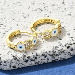 Brass Clear Cubic Zirconia Hoop Earrings&nbsp;EJEW-M047-06G