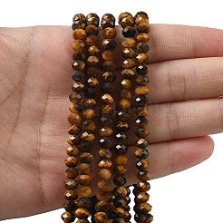 天然石タイガーアイビーズ連売り  多面カット  ロンデル  きいろ  5.5~6.5x4.5mm  穴：1mm  約91~94個/連  15.35''（39cm）〜15.43''（39.2cm）&nbsp;G-D344-A20-03