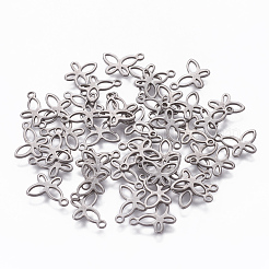 変色しにくい304ステンレススチールチャーム  蝶  ステンレス鋼色  11x7.5x0.8mm  穴：1.2mm&nbsp;STAS-L234-074P