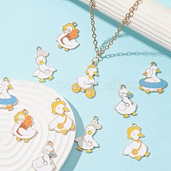 30個6スタイルアロイエナメルペンダント  アヒルのチャーム  ライトゴールド  ホワイト  29~34x19~24x1.5mm  穴：1.8mm  5個/スタイル&nbsp;ENAM-CJ0005-22