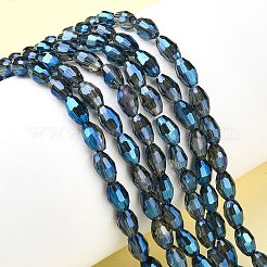 電気メッキガラスビーズセット  フル虹メッキ  多面カット  オーバル  ブルー  6x4mm  穴：1mm  約65~68個/連  13.7~14.3インチ&nbsp;EGLA-J013-4X6mm-F34
