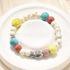 Porcelain Beads & Synthetic Howlite Beads Stretch Bracelets for Women&nbsp;BJEW-D307-02C