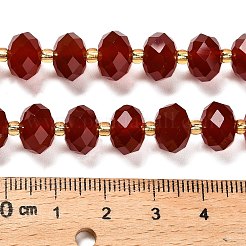 天然石カーネリアンビーズ連売り  多面カット  ロンデル  染め＆加熱  シードビーズで  9.5~10.5x6.5mm  穴：1.2mm  約44~45個/連  15.35~15.47インチ（39~39.3cm）&nbsp;G-P573-A65-10x6mm
