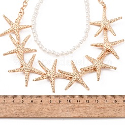 Ocean Imitation Pearl Beaded Alloy Starfish Bib Necklace Sets&nbsp;NJEW-Z116-03G