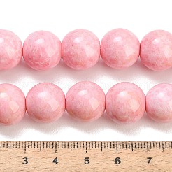 プリントガラスビーズ焼付塗装ガラスビーズ連売り  ラウンド  模造陶器  ピンク  14mm  穴：1mm  約30個/連  15.31~15.39''（38.9~39.1センチメートル）&nbsp;GL-CBA8F4B-02E
