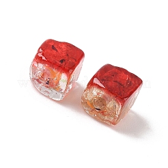 焼き絵の具、手作りの金砂、ランプワークビーズ  キューブ  レッド  8~9x9x6~7mm  穴：1.8mm&nbsp;LAMP-P072-01A-08