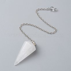 プラチナ トーン ブラス クリスタル コーン 六角形の尖ったダウジング振り子  カニカン付き  230x3mm&nbsp;X-MAK-M015-01I