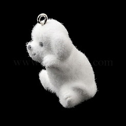 不透明樹脂のペンダント  プラチナトーンの鉄ループ付き  ホワイト  犬チャーム  32x25x18mm  穴：2mm&nbsp;RESI-G128-01S