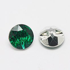 台湾アクリルラインストーンボタン  多面カット  1穴  フラットラウンド  濃い緑  25x10mm  穴：2mm&nbsp;BUTT-F020-25mm-06