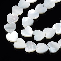 天然トロチッドシェル/トロカスシェルビーズ連売り  漂白  ハート  ホワイト  12x12x3mm  穴：0.8mm  約39~41個/連  15.55インチ〜15.94インチ（39.5~40.5cm）&nbsp;X-SSHEL-N034-99A-B01