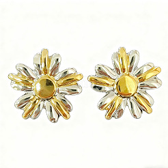 女性用304ステンレススチールスタッドピアス  花  ゴールデン＆シルバー  25.2x25.2mm&nbsp;WG0A8D7-01