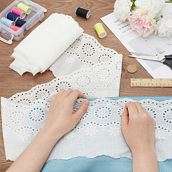 7.5ヤードのコットンレース刺繍フラワーリボン  衣料品用  ゴーストホワイト  6-1/8インチ（155mm）&nbsp;OCOR-DC0001-13