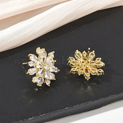 雪の結晶モチーフの真鍮とクリアキュービックジルコニアのスタッドピアス  女性用花柄イヤリング  18KGP本金メッキ  19mm&nbsp;KK-CBA36A2-04G