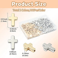 200個2色ccbプラスチックビーズ  クロス  プラチナ·ゴールデン  13x9x3mm  穴：1.6mm  100個/カラー&nbsp;CCB-YW0001-63