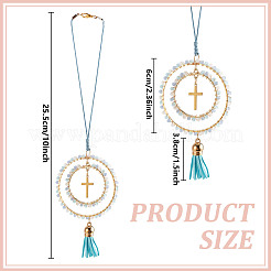 ガラス＆304ステンレススチール＆合金クロスペンダント装飾  車の吊り下げ飾り用  255mm&nbsp;HJEW-DR00172