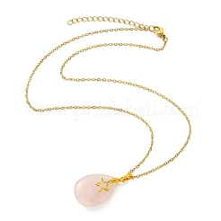 Natural Rose Quartz Teardrop Star Pendant 304 Stainless Steel Cable Chain Necklaces for Women&nbsp;NJEW-JN06180