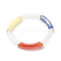 女性のためのアクリル製のカーブチューブ ビーズ ストレッチ ブレスレット  ミックスカラー  内径：2-1/4インチ（5.6cm）&nbsp;BJEW-JB08374