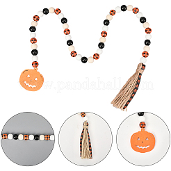 Halloween Round Natural Wood Beaded Wall Hanging Ornaments&nbsp;HJEW-WH20004-15