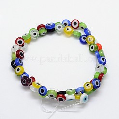Handmade Evil Eye Lampwork Flat Round Bead Strands&nbsp;LAMP-L058-6mm-M