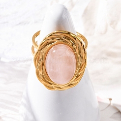 Oval Natural Rose Quartz Finger Rings&nbsp;RJEW-M063-01G-13