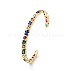 Cubic Zirconia Heart & Rectangle Open Cuff Bangle&nbsp;BJEW-F445-02G-01
