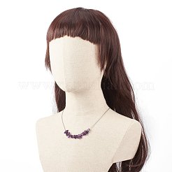 天然アメジストチップビーズジュエリーセット  女性用 304 ステンレススチールアズキチェーン付き宝石ペンダントネックレスとクラスターダングルイヤリング  ステンレス鋼色  60mm  ピン：0.6mm  19.29インチ（49cm）&nbsp;SJEW-JS01231-03