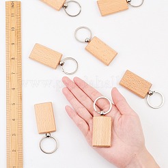 ウッドキーホルダー  鉄のリング付き  長方形  プラチナ  バリーウッド  84mm  ペンダント：59x30x8mm&nbsp;WOOD-I004-62